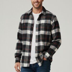 Gap -  Standard Fit Plaid Flannel Shirt Navy/Gray/Red Large